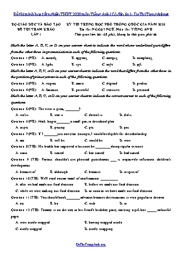 Đề thi minh họa tốt nghiệp THPT 2020 môn Tiếng Anh (Có đáp án)