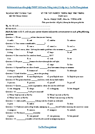 Đề thi minh họa tốt nghiệp THPT 2022 môn Tiếng Anh (Có đáp án)