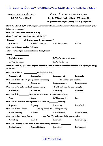 Đề thi minh họa tốt nghiệp THPT 2024 môn Tiếng Anh (Có đáp án)