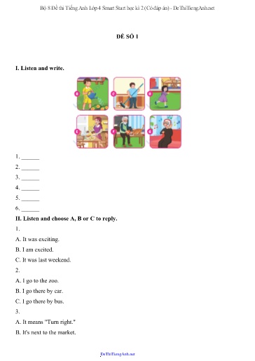 Bộ 8 Đề thi Tiếng Anh Lớp 4 Smart Start học kì 2 (Có đáp án)