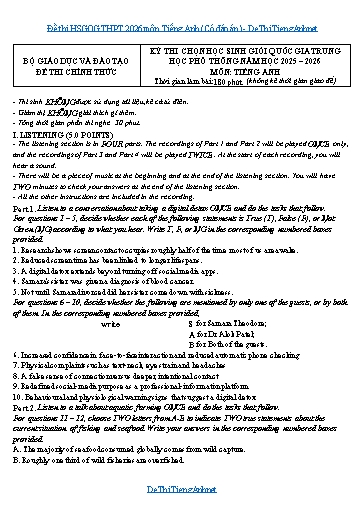 Đề thi HSGQG THPT 2026 môn Tiếng Anh (Có đáp án)