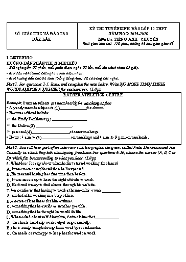 Đề thi Tiếng Anh tuyển sinh vào Lớp 10 trường chuyên Nguyễn Du, Đắk Lắk 2025-2026 (Có đáp án)
